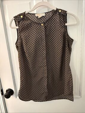 Michael Kors sleeveless button up blouse gold buttons, navy office lightweight